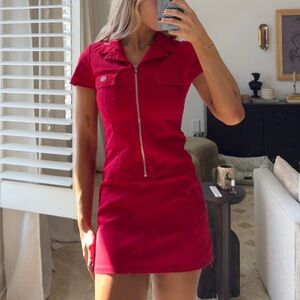 Vintage Dickies zip-up cherry red mini dress
